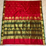 Jijamata Single Ply Pure Silk Saree - Red