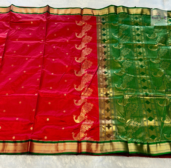 Powerloom Pure Silk Nauvari Paithani Saree- Red