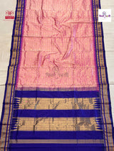 Pastel Peach Traditional Irkal Pure Silk Checks Saree — full saree draped and laid flat — Vidhate Paithani, Yeola