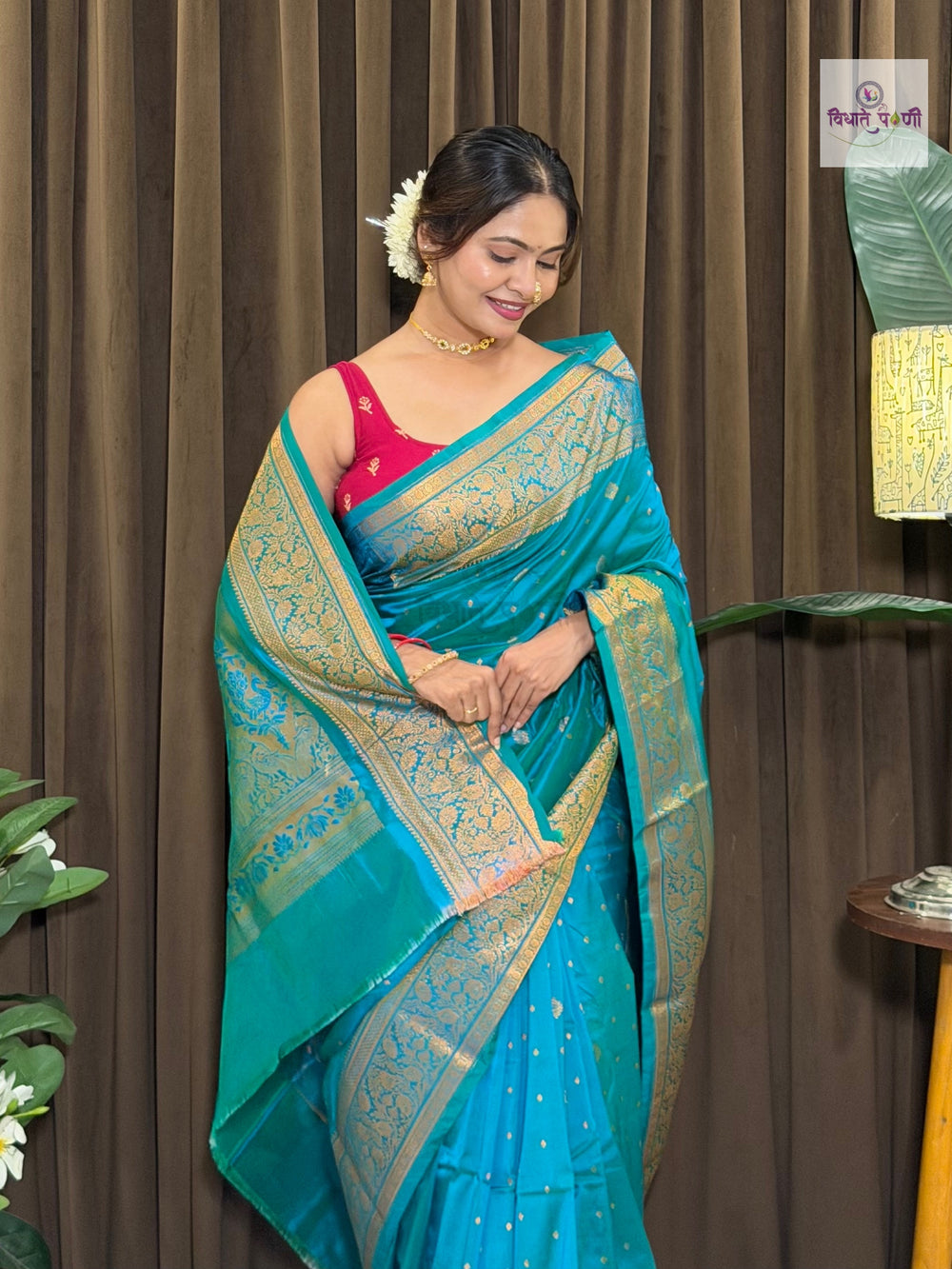 Kalanjali Soft Silk Paithani Saree – Turquoise — detail view 10 — Vidhate Paithani, Yeola