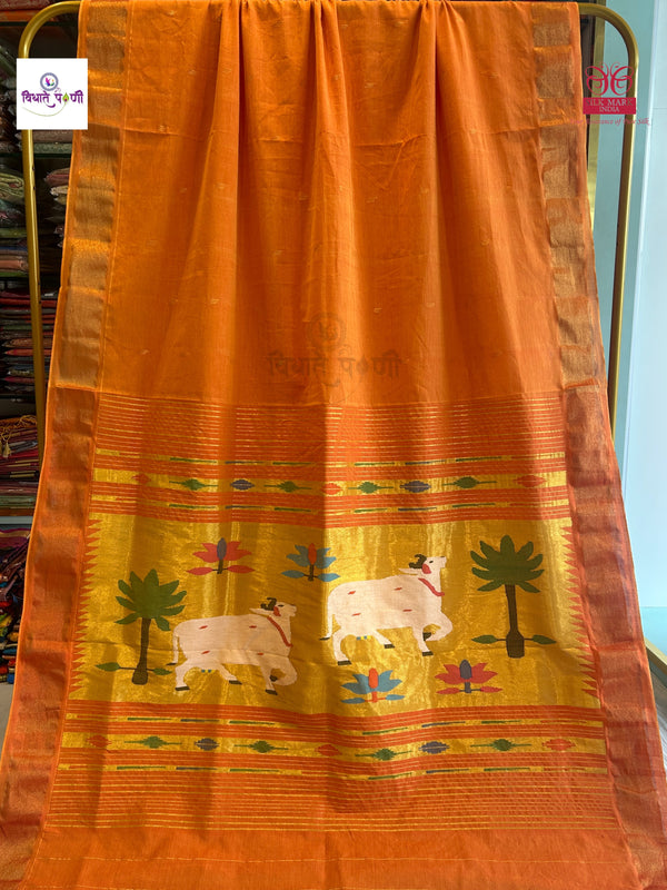 Handloom Pure Cotton Paithani Saree- Pichwai Pallu