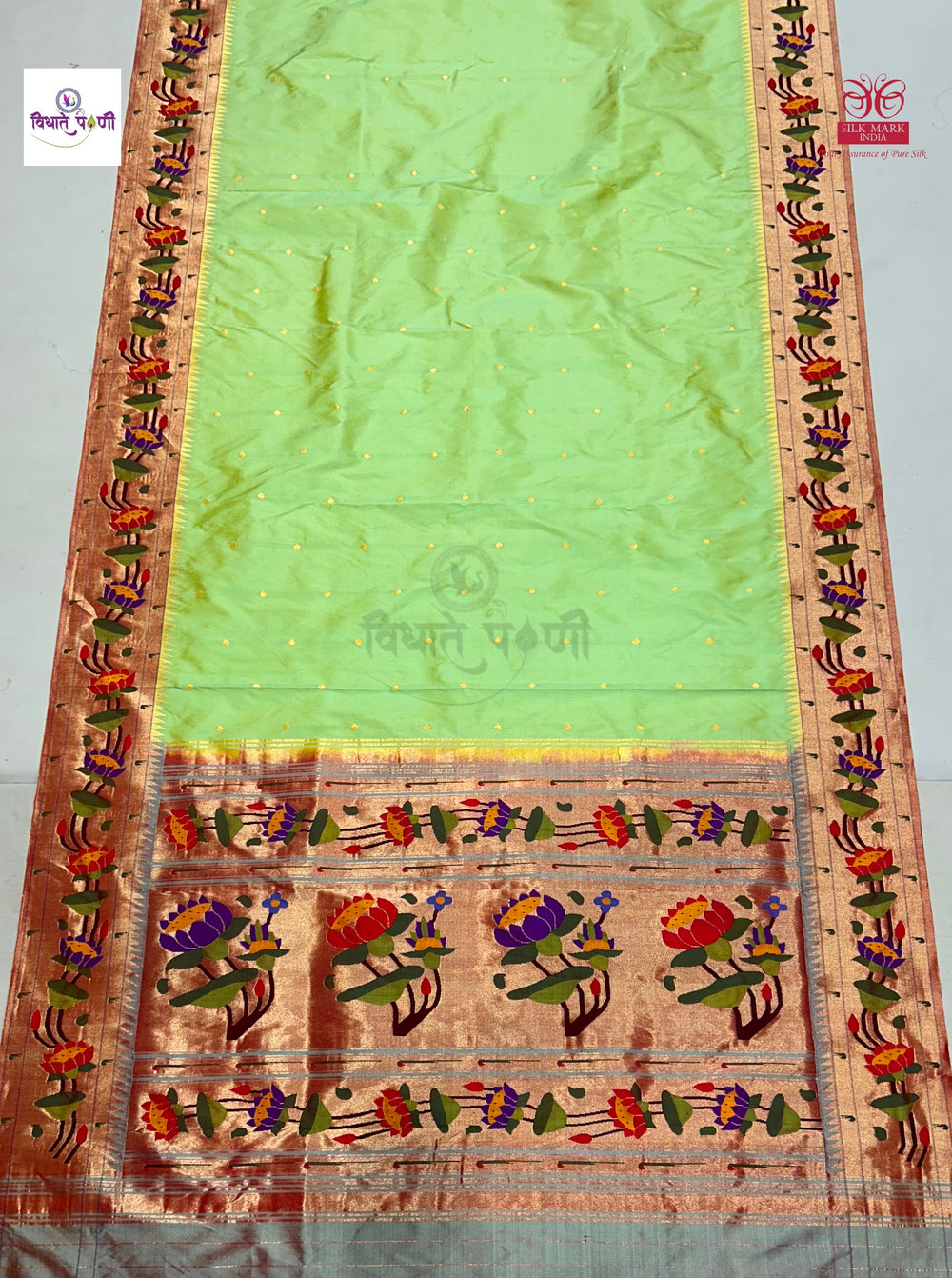 Handloom Pure Silk Lotus Paithani Saree- Pastel Green