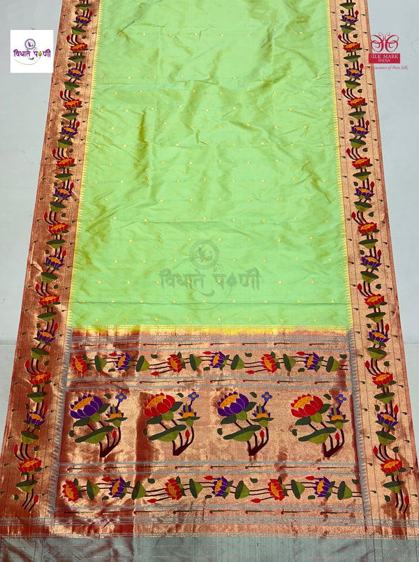 Handloom Pure Silk Lotus Paithani Saree- Pastel Green
