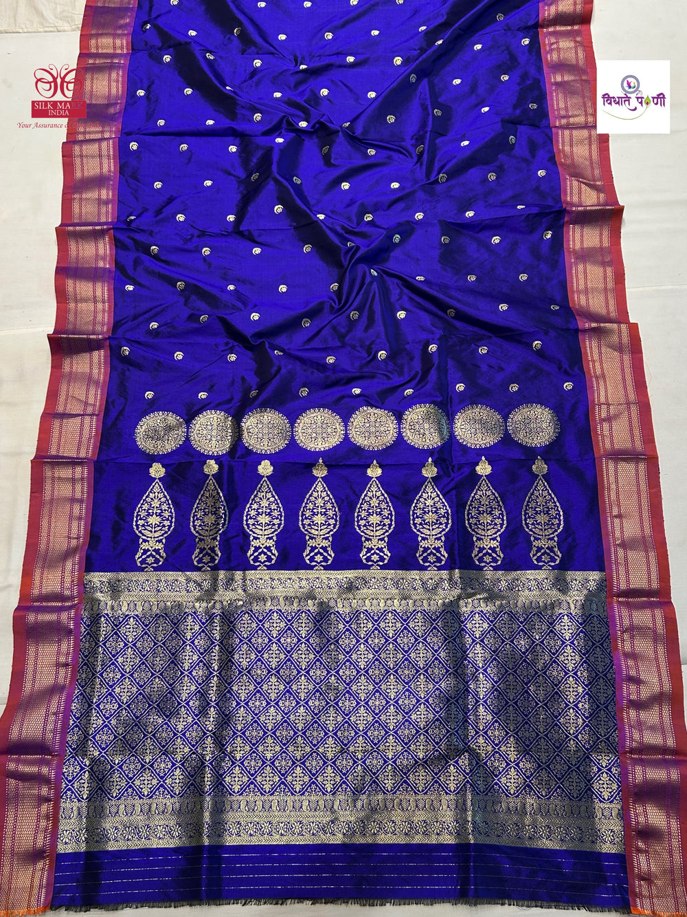 Vintage Handloom Pure Silk Chandrakor Butta Paithani Saree - Blue