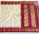 Traditional Pure Silk Irkal Butta Sarees- Temple Border - Milky White
