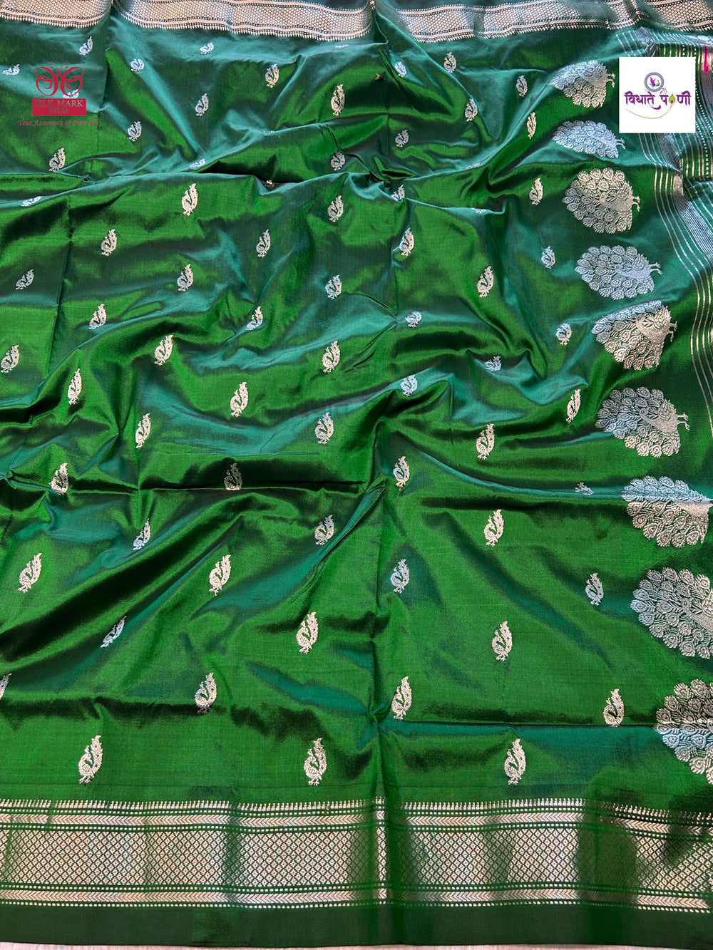 Handloom Pure Silk Silver Zari Paithani - Designer Pallu - Green