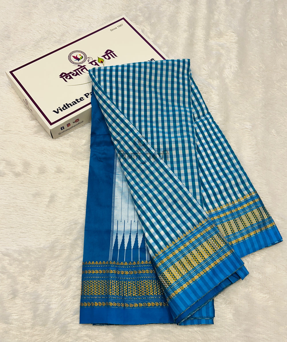 Irkal Art Silk by Cotton Chex Saree- Sky Blue