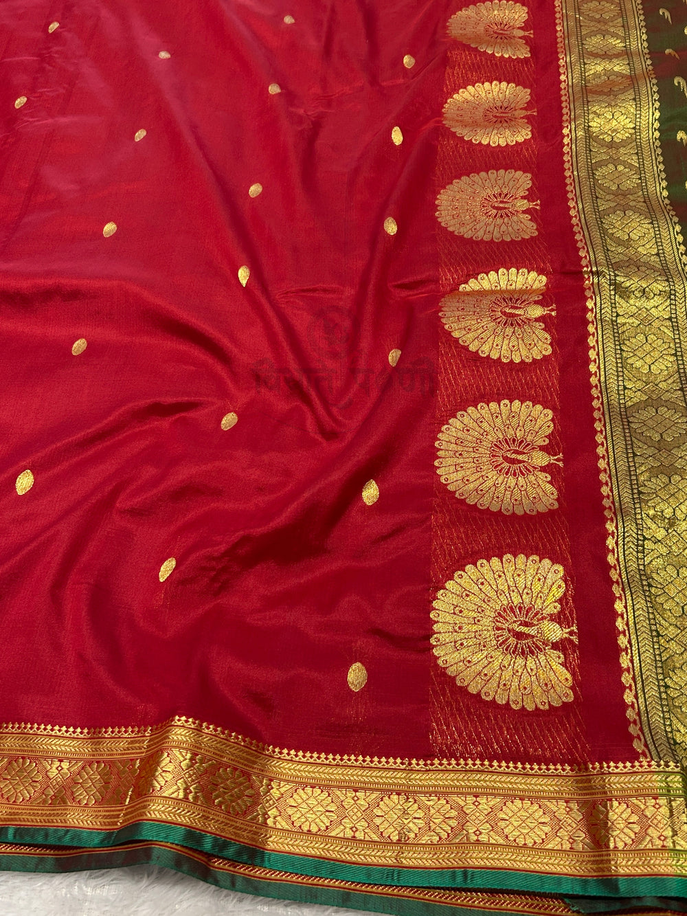 Maroon Jijamata Single Ply Pure Silk Saree — pallu with woven border detail — Vidhate Paithani, Yeola