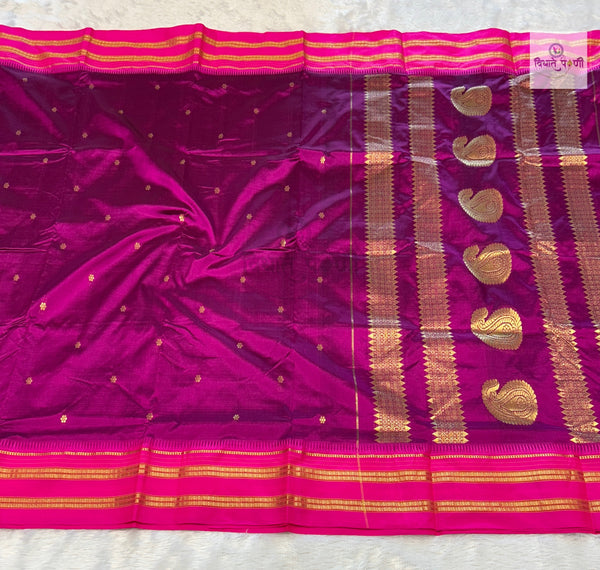 Narayanpeth Single Ply Pure Silk Saree- Magenta