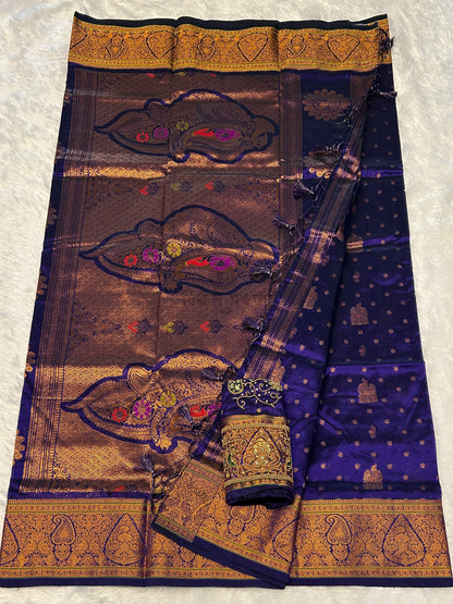 Gadhwal Semi Paithani Saree- Designer Work Blouse