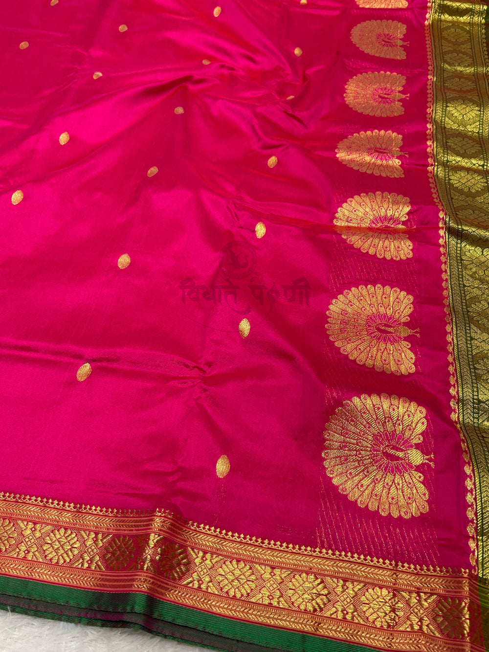 Jijamata Single Ply Pure Silk Saree - Hot Pink