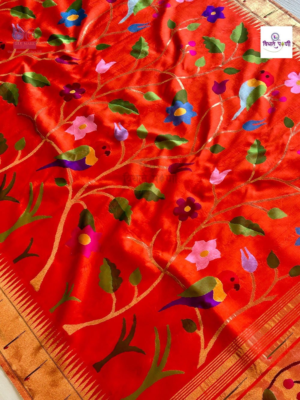 Handloom Pure Silk All Over Brocade Paithani Saree- Orange