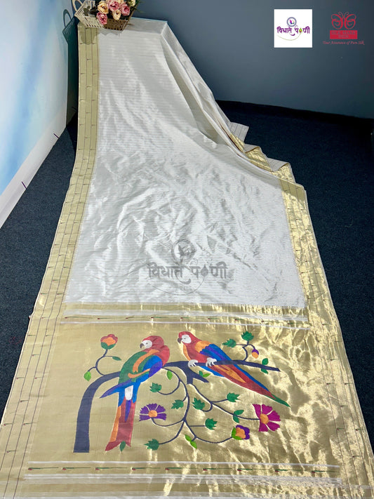 Handloom Pure Silk Triple Munia Border Paithani Saree