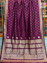 Peshwai Soft Silk Saree- Wine — full saree draped and laid flat — Vidhate Paithani
