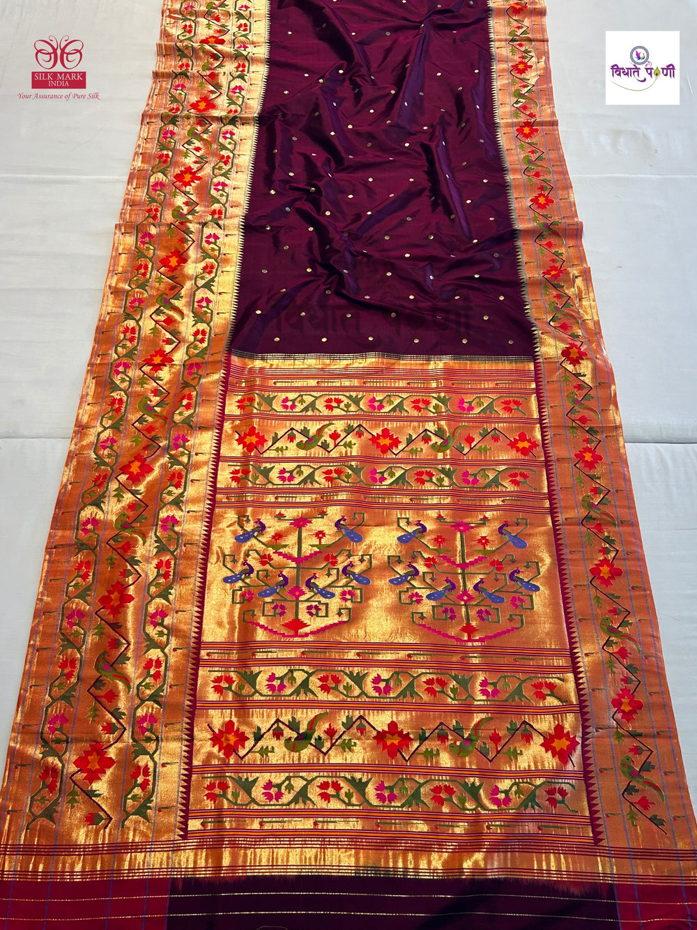 Handloom Pure Silk Half All Over Brocade Paithani Saree- Asawali