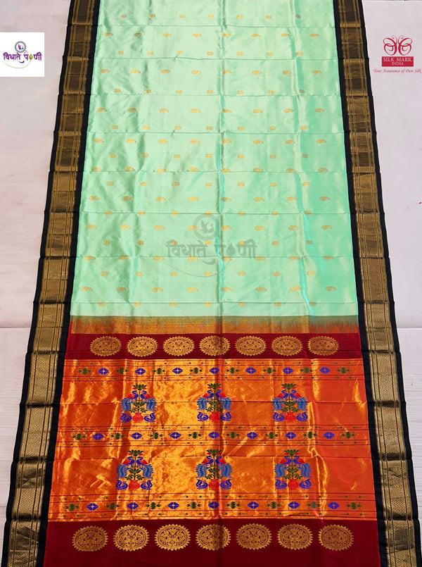 Handloom Pure Silk Maharani Paithani Saree- Pastel Green