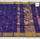 Handloom Pure Silk by Cotton Maheshwari Sarees- Stripes — full saree draped and laid flat — Vidhate Paithani, Yeola