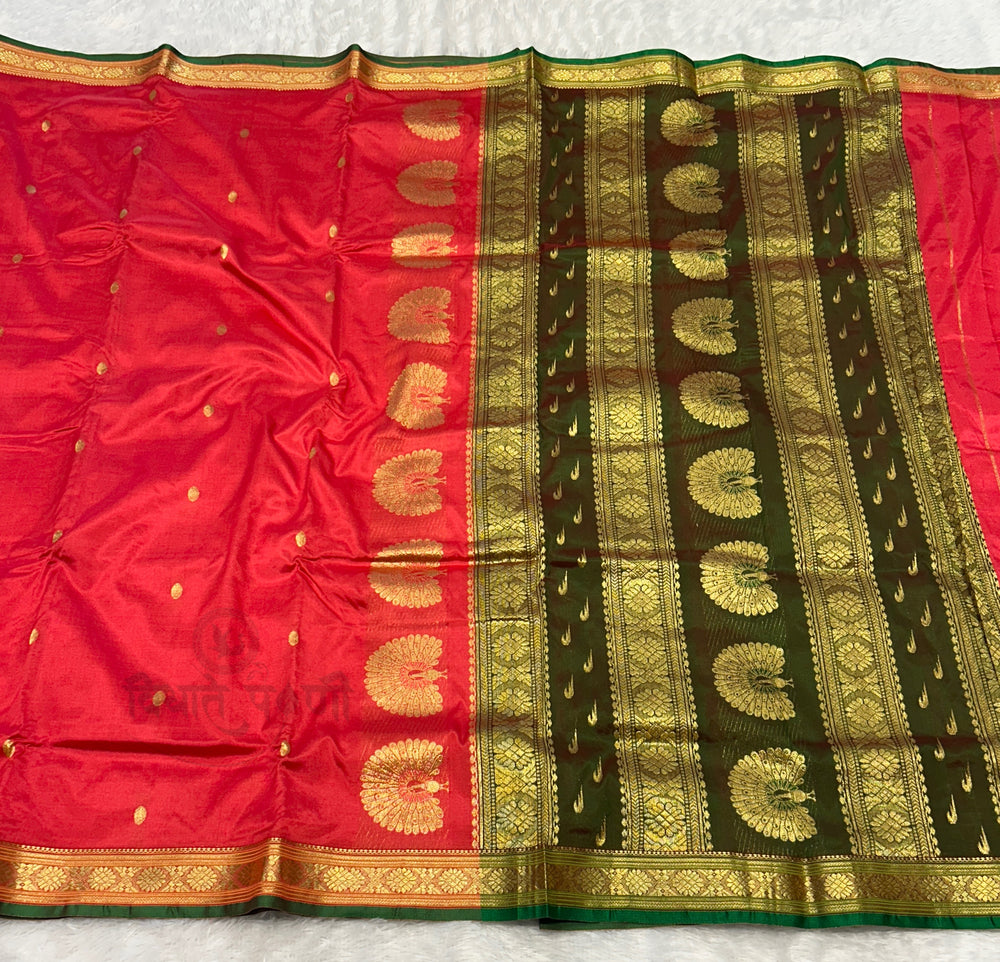 Jijamata Single Ply Pure Silk Saree - Carrot