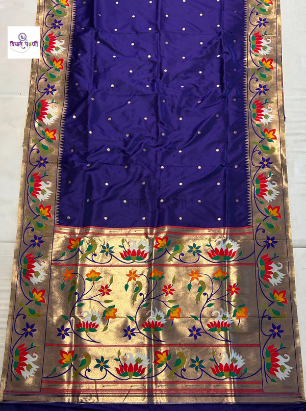 Soft Silk Lotus- Swan Paithani Saree- Blue