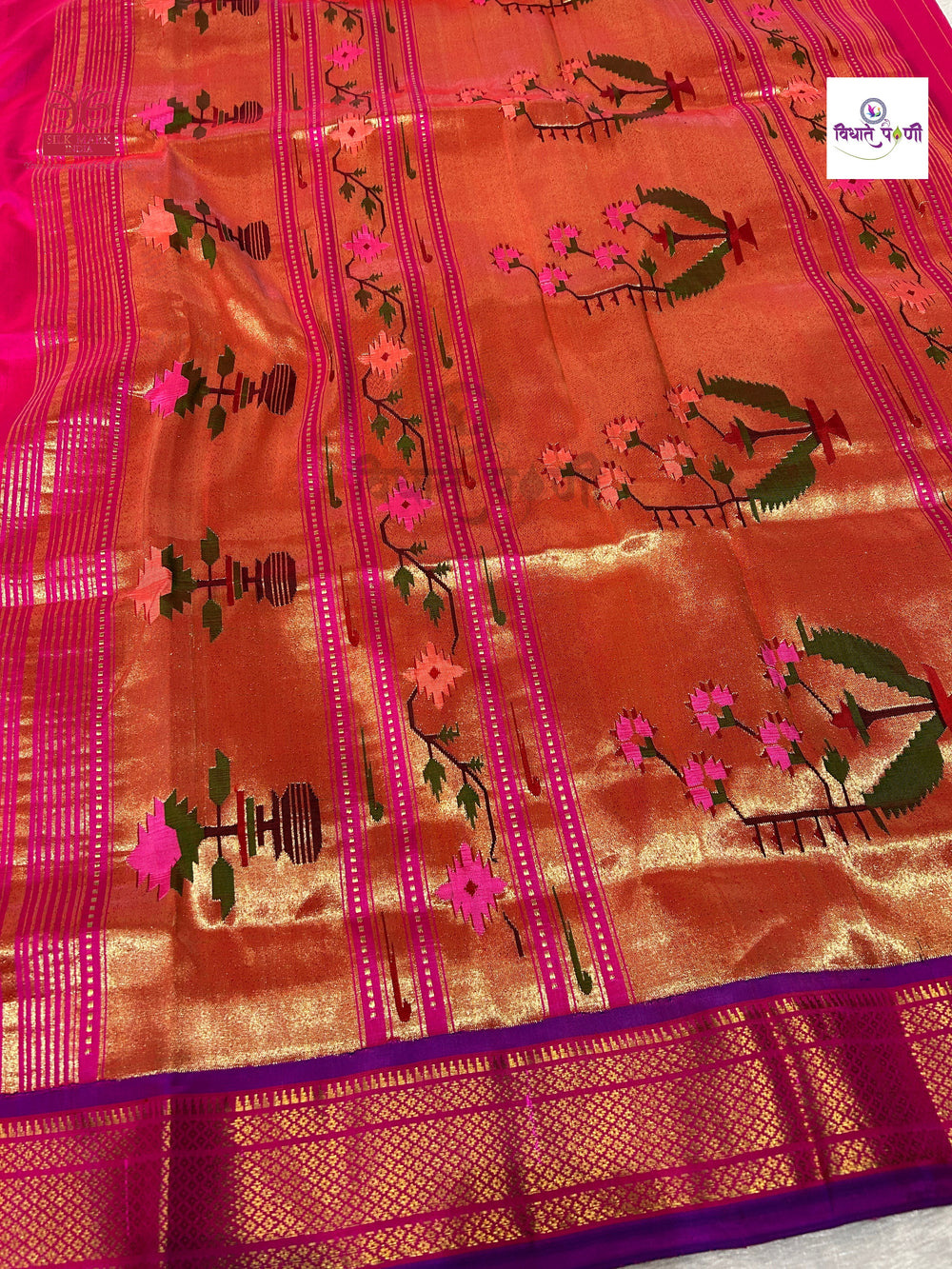 Vintage Handloom Pure Silk Asawali Paithani Saree - Pink