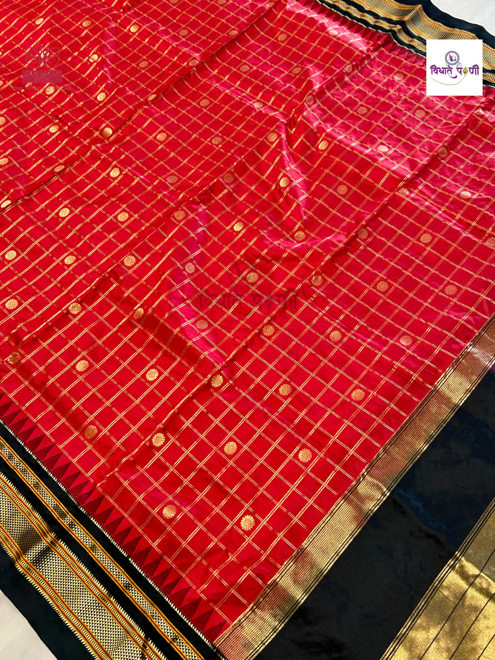Traditional Irkal Pure Silk Checks Saree- Red