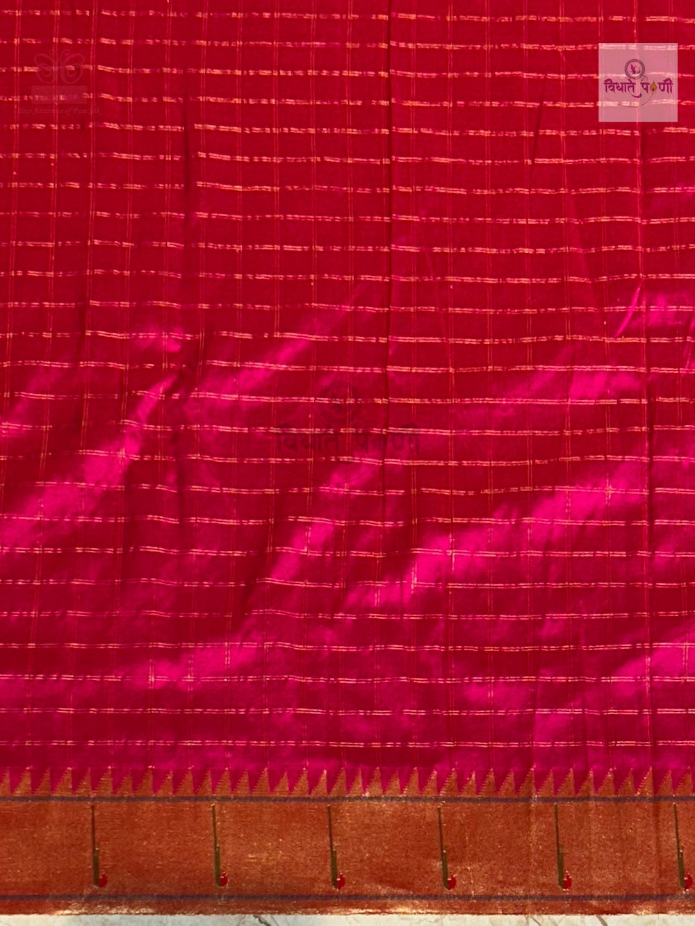 Handloom Pure Silk Single Munia Paithani Saree - Chex — border close-up — Vidhate Paithani, Yeola