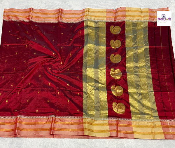 Narayanpeth Single Ply Pure Silk Saree - Reddish Marron