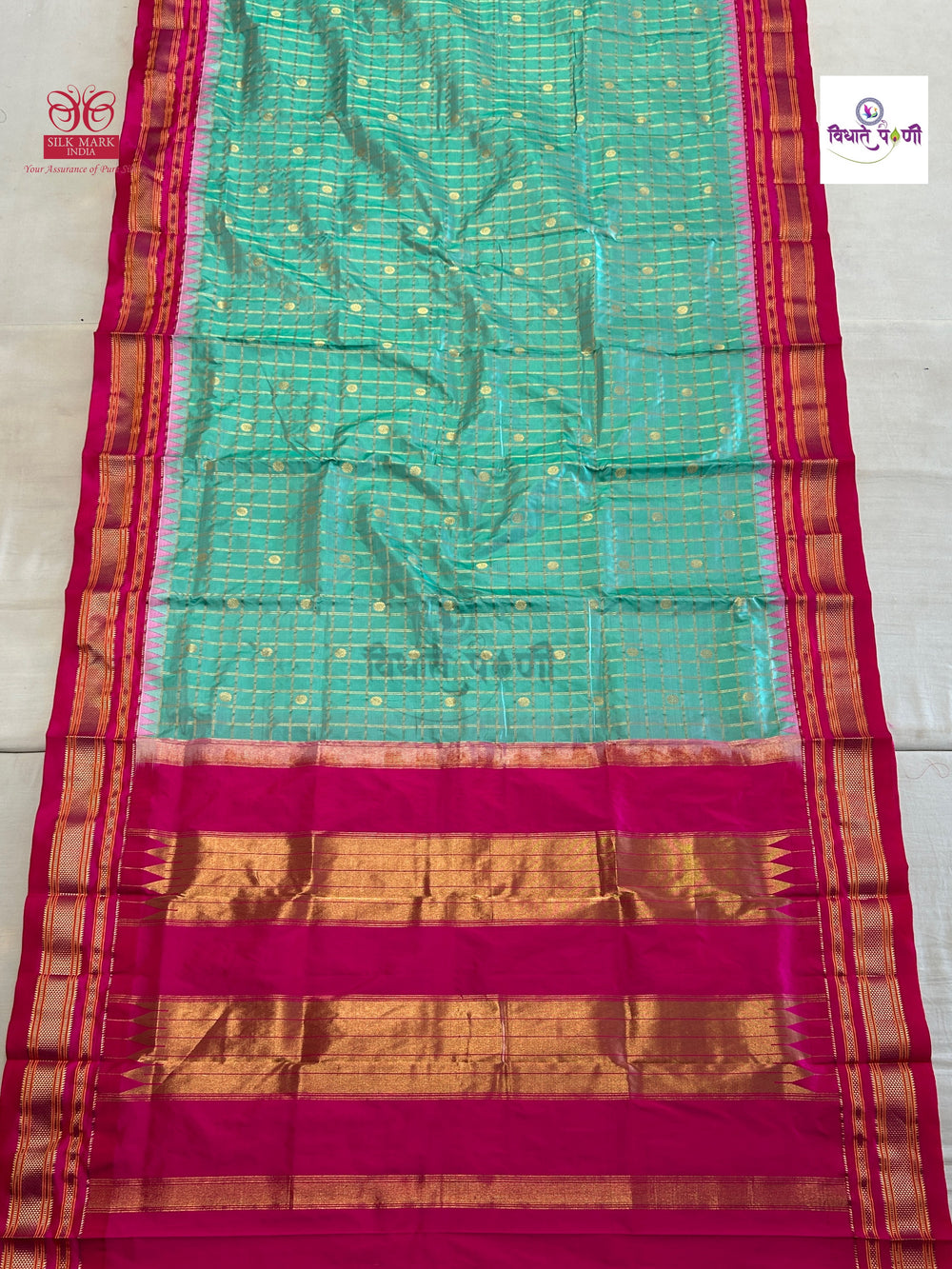 Traditional Irkal Pure Silk Checks Saree- Pista Green