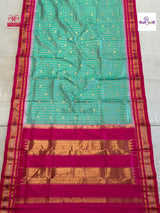 Pista Green Traditional Irkal Pure Silk Checks Saree — full saree draped and laid flat — Vidhate Paithani, Yeola