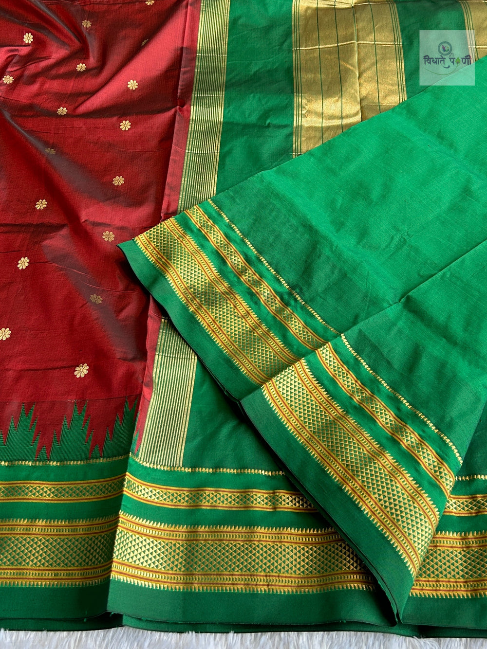 Traditional Pure Silk Irkal Butta Sarees- Temple Border - Maroon