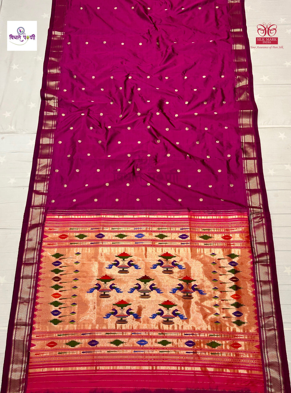 Handloom Pure Silk Double Pallu Paithani Saree - Magenta