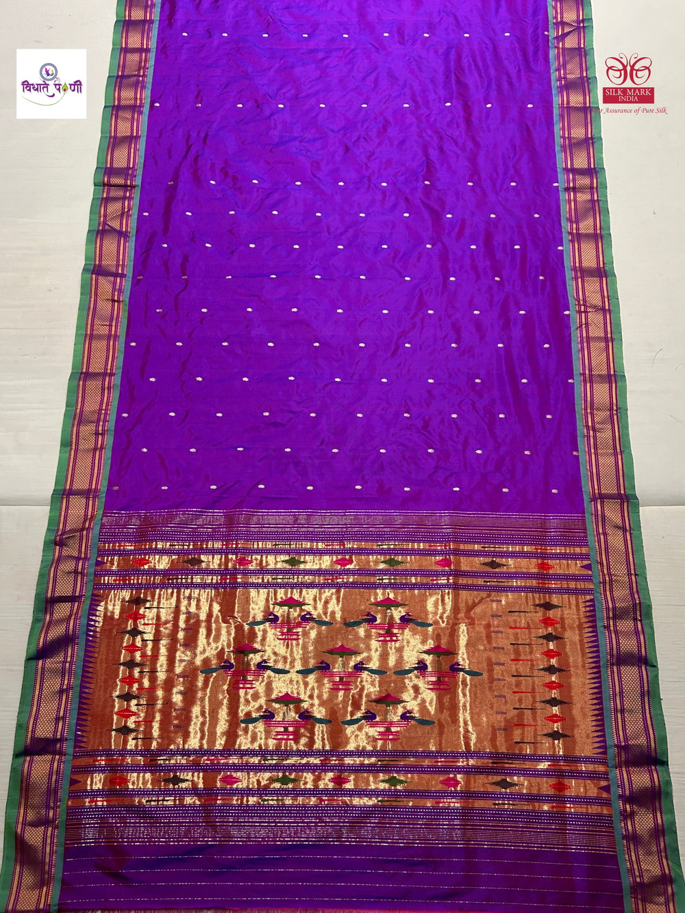 Handloom Pure Silk Double Pallu Paithani Saree - 9 Yard