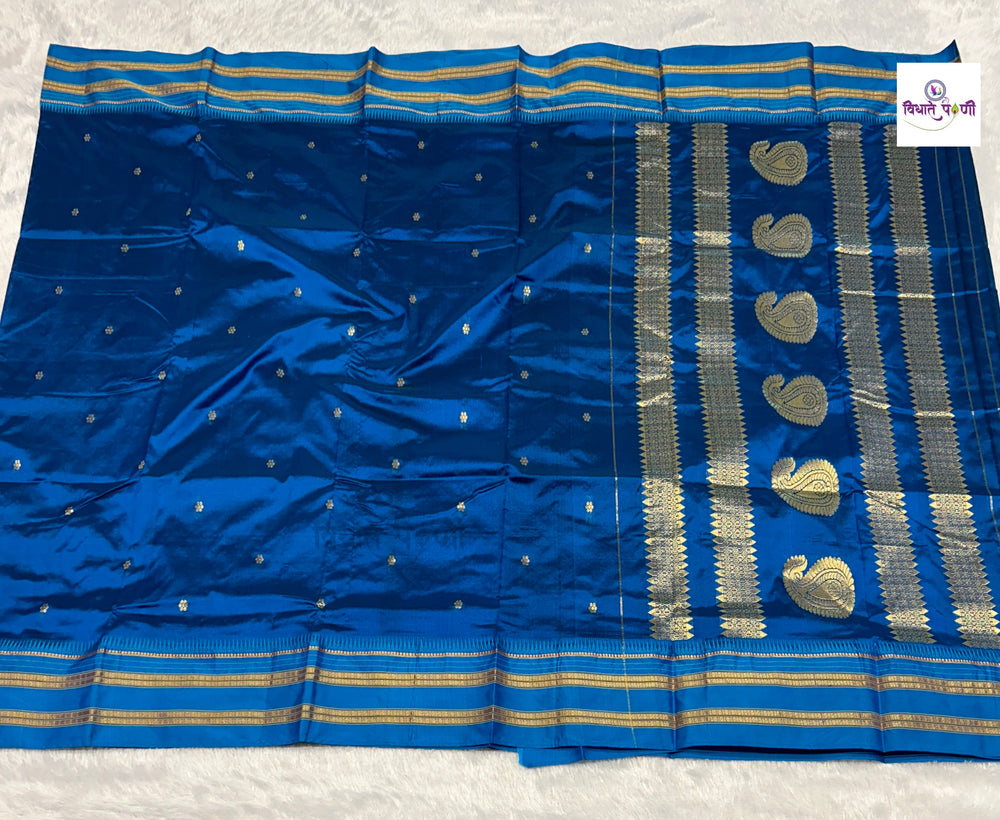 Narayanpeth Single Ply Pure Silk Saree - Sulphate Blue