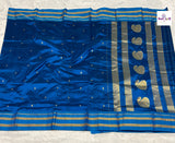 Sulphate Blue Narayanpeth Single Ply Pure Silk Saree — full saree draped and laid flat — Vidhate Paithani, Yeola