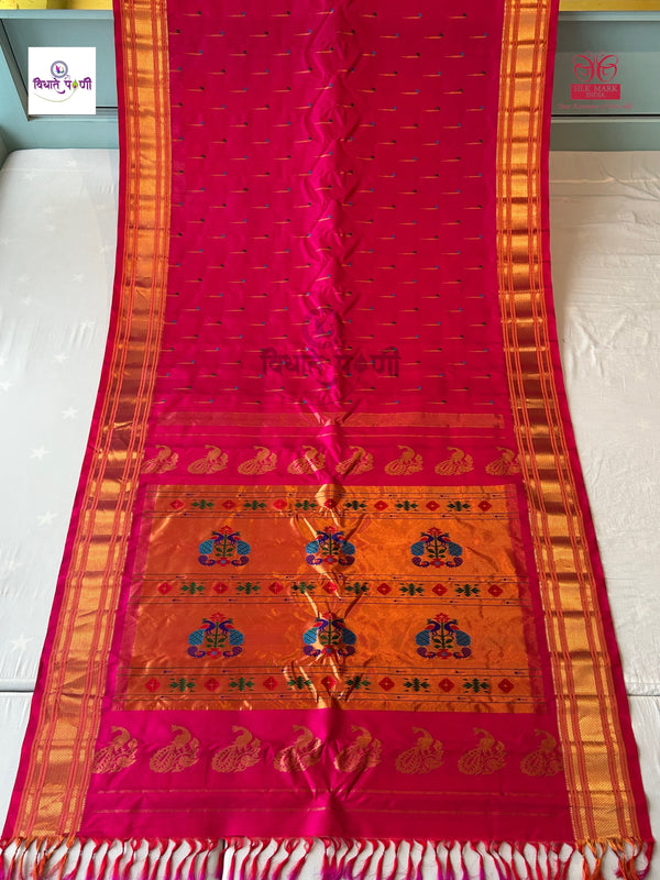 Handloom Pure Silk Kalanjali Paithani Saree- Hot Pink