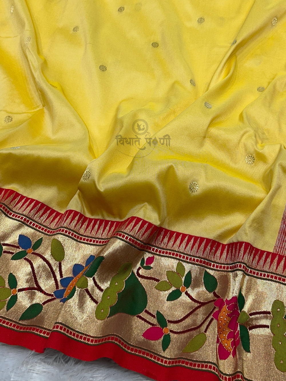 Lotus Border Soft Silk Paithani Sarees - Pastel Yellow