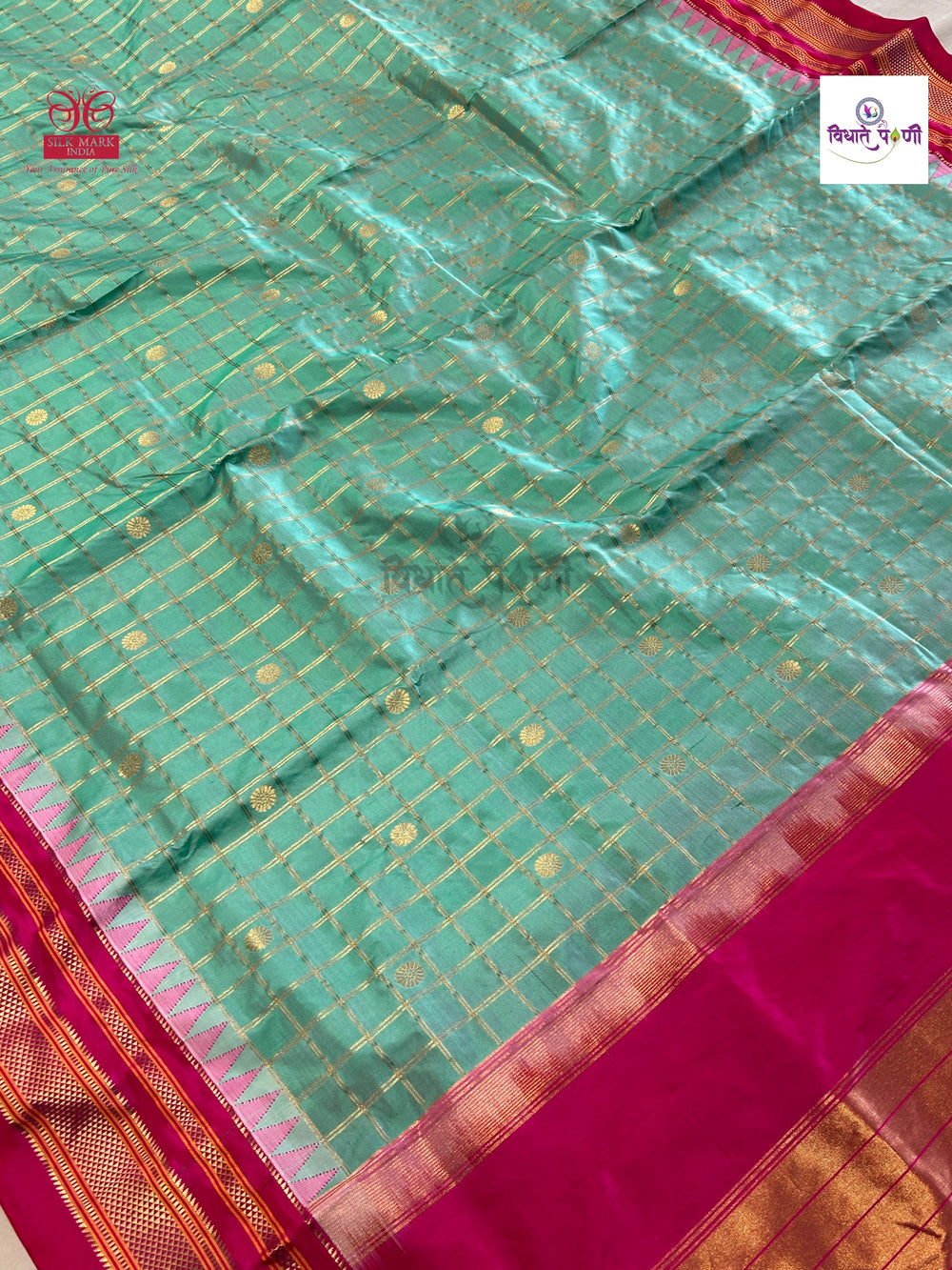 Traditional Irkal Pure Silk Checks Saree- Pista Green