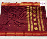 Brown Narayanpeth Single Ply Pure Silk Saree — full saree draped and laid flat — Vidhate Paithani, Yeola