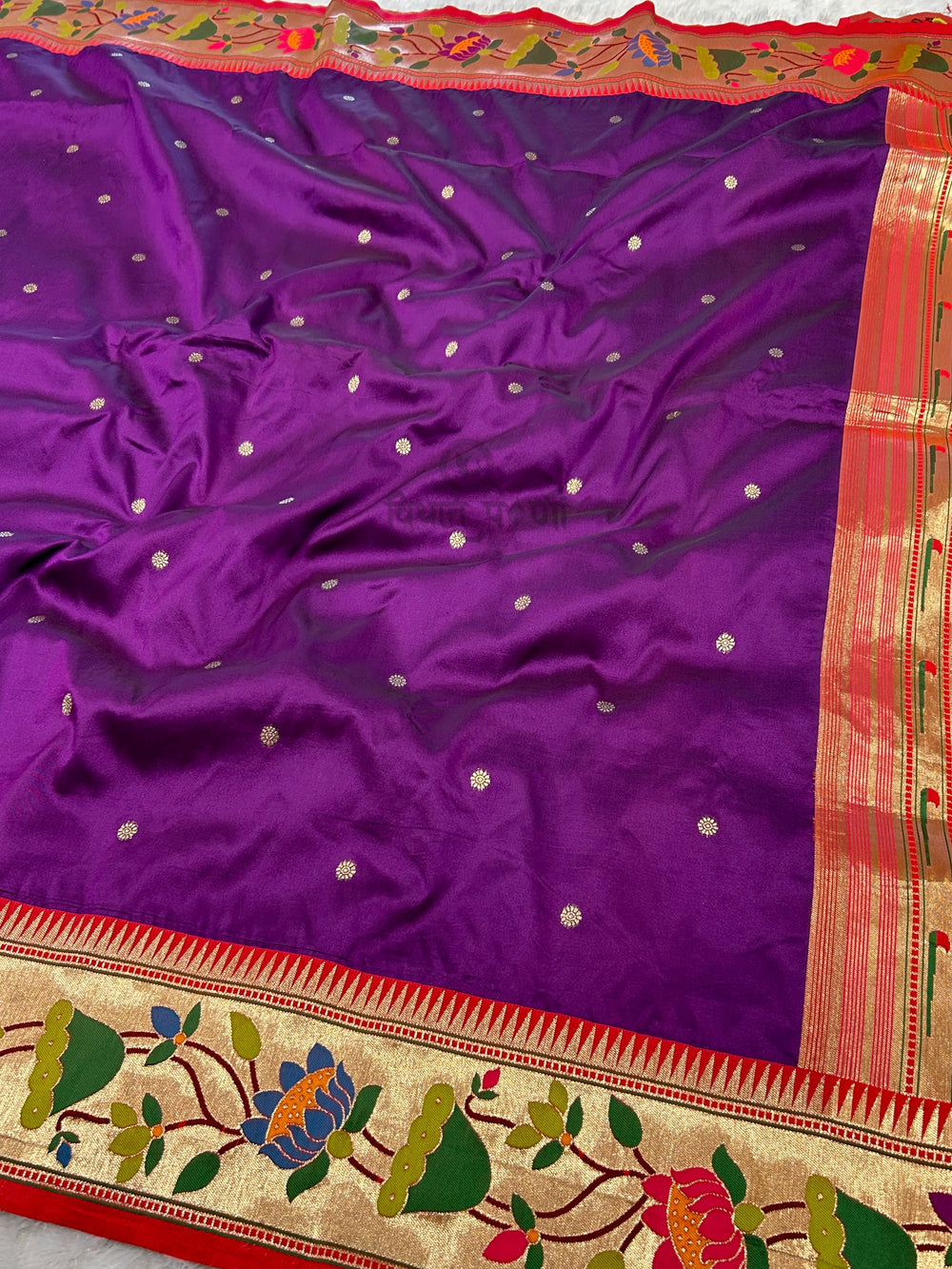 Lotus Border Soft Silk Paithani Sarees - Purple