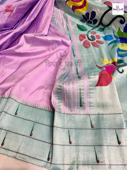Handloom Pure Silk Triple Munia Border Paithani Saree