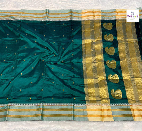 Narayanpeth Single Ply Pure Silk Saree - Rama Green