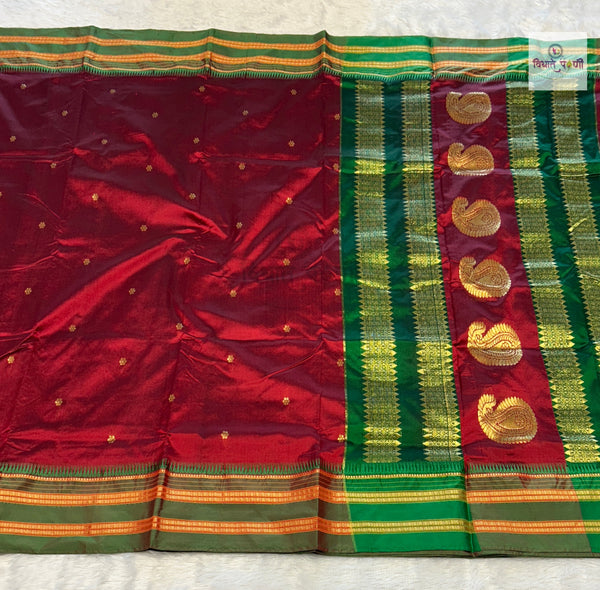 Narayanpeth Single Ply Pure Silk Saree- Maroon