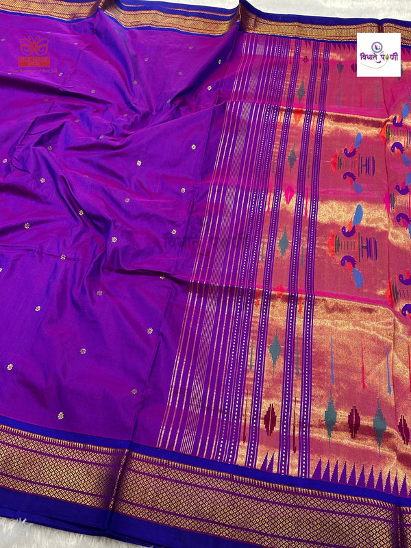 Handloom Pure Silk Double Pallu Paithani Saree - Paithani Color