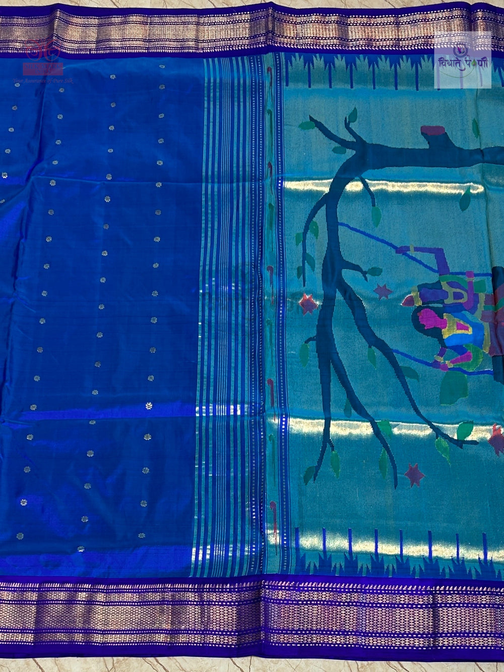 Handloom Pure Silk Designer Pallu Paithani Saree- Radha Krishna