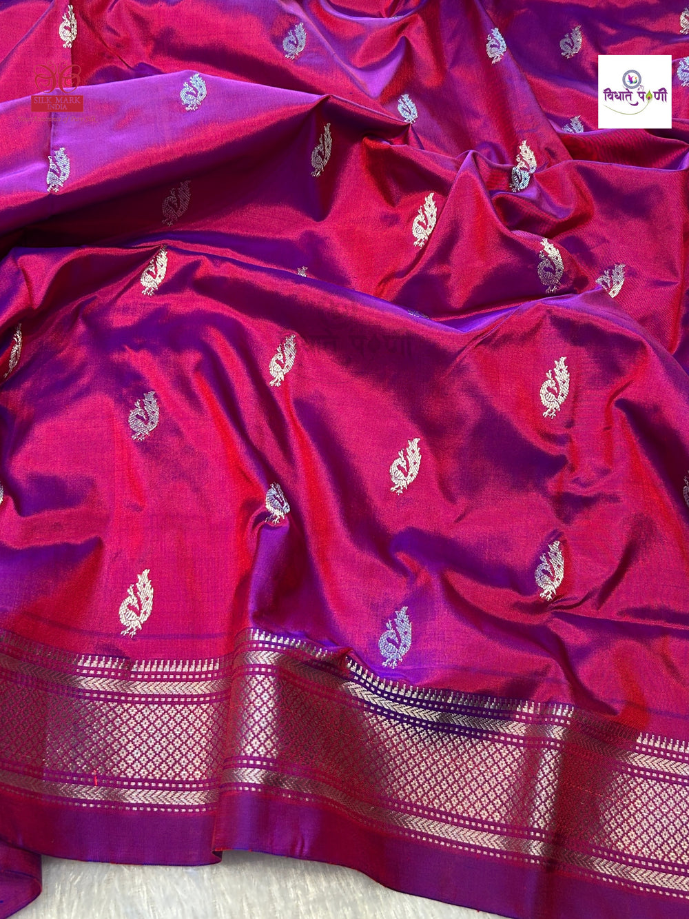 Handloom Pure Silk Silver Zari Paithani - Designer Pallu - Magenta
