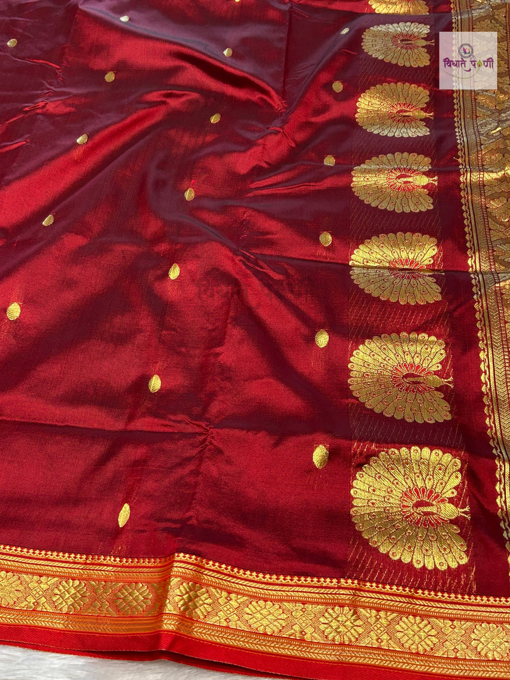 Jijamata Single Ply Pure Silk Saree- Maroon