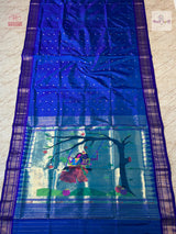 Handloom Pure Silk Designer Pallu Paithani Saree- Radha Krishna — full saree draped and laid flat — Vidhate Paithani, Yeola
