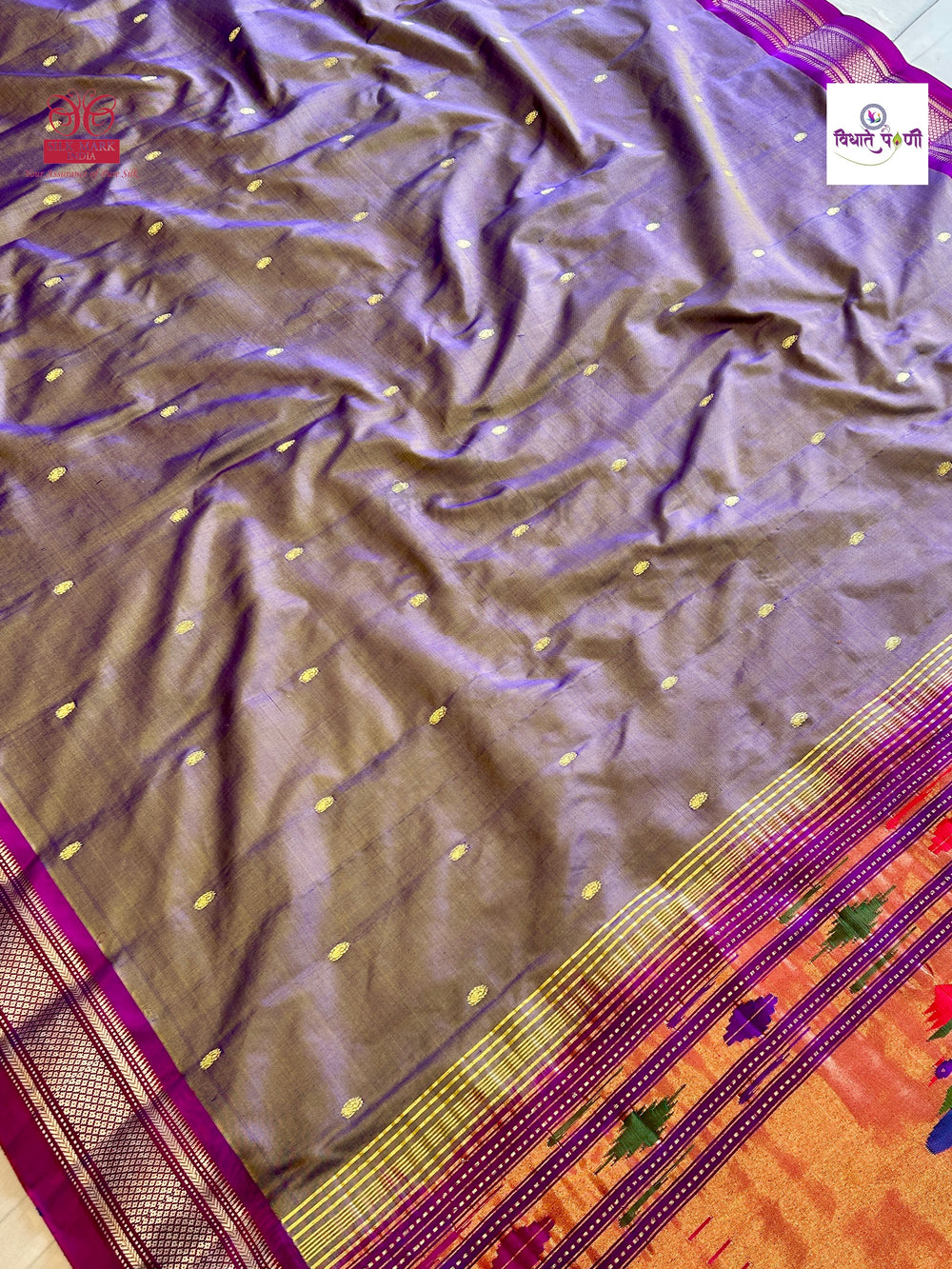 Handloom Pure Silk Double Pallu Paithani Saree - Lavender