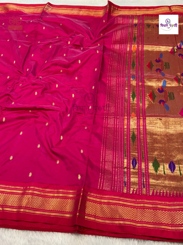 Handloom Pure Silk Double Pallu Paithani Saree - Pink
