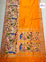 Handloom Pure Silk Half All Over Brocade Paithani Saree — full saree draped and laid flat — Vidhate Paithani, Yeola